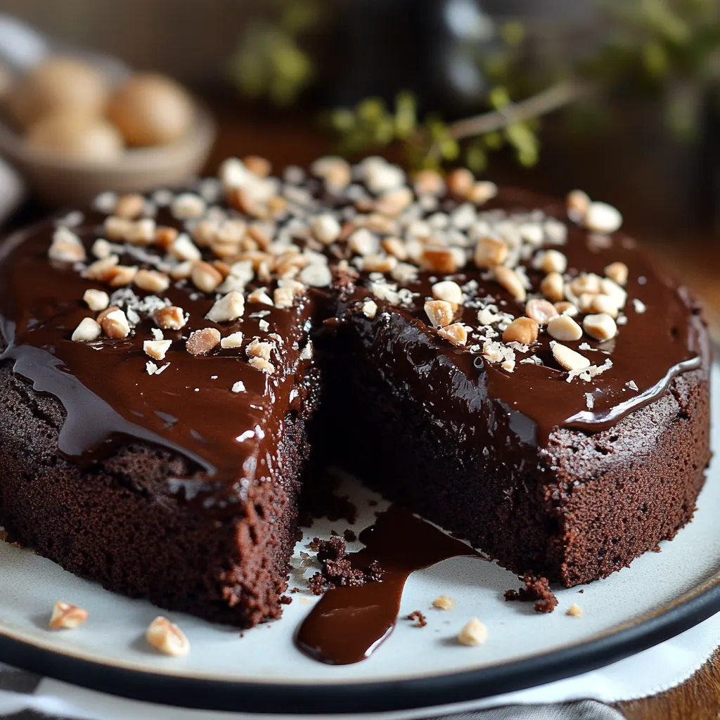 A delicious slice of brownie cake on a white plate with a fork