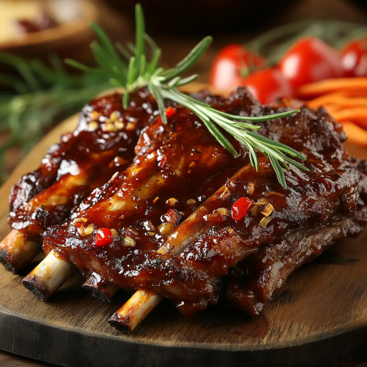 Perfectly Cooked Beef Back Ribs on a Wooden Platter