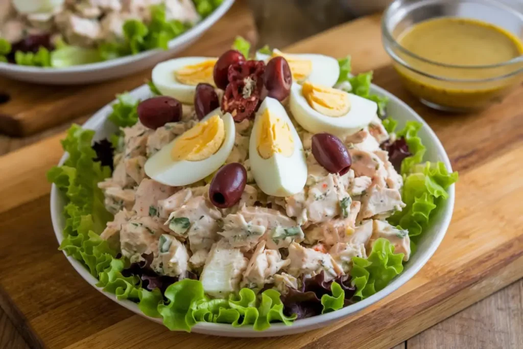 Chicken Salad Chick Recipe served with croissants and crackers