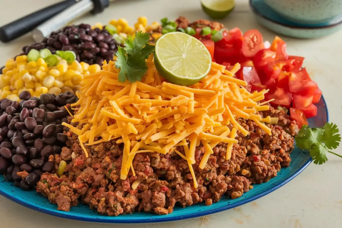 Leftover Taco Meat Recipes - A delicious plate featuring stuffed peppers, cheesy quesadillas, loaded nachos, and a taco casserole.