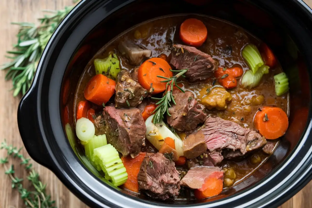 Keto Crockpot Recipes - A delicious slow-cooked beef stew with low-carb vegetables in a crockpot. Let me know if you need any modifications!