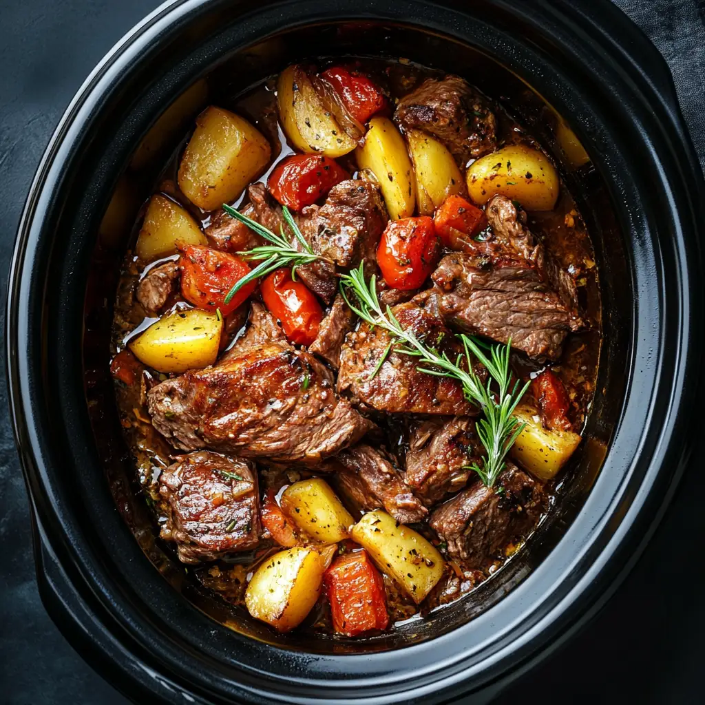 A crockpot surrounded by keto ingredients on a kitchen counter.