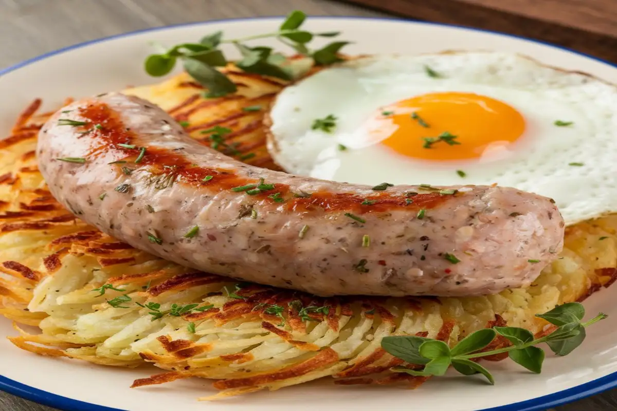 Homemade chicken breakfast sausage patties on a wooden table in a rustic kitchen.