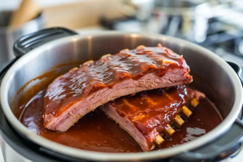 Barbeque ribs in a pressure cooker