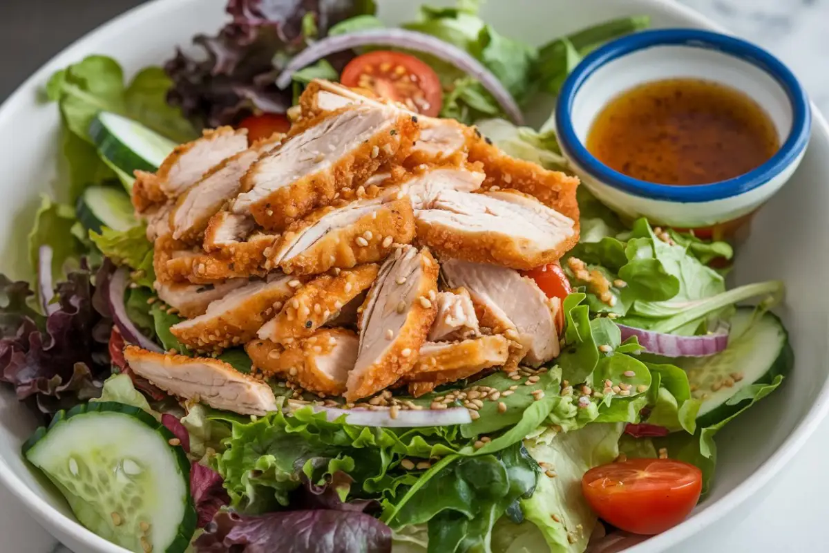 Crispy Chicken Salad Recipe – A delicious salad with golden crispy chicken, fresh greens, and vibrant toppings.