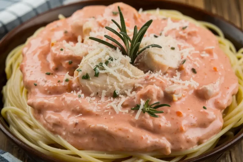 Pink Pasta Sauce - A creamy and velvety pasta dish with a rich pink sauce, garnished with fresh basil and Parmesan.
