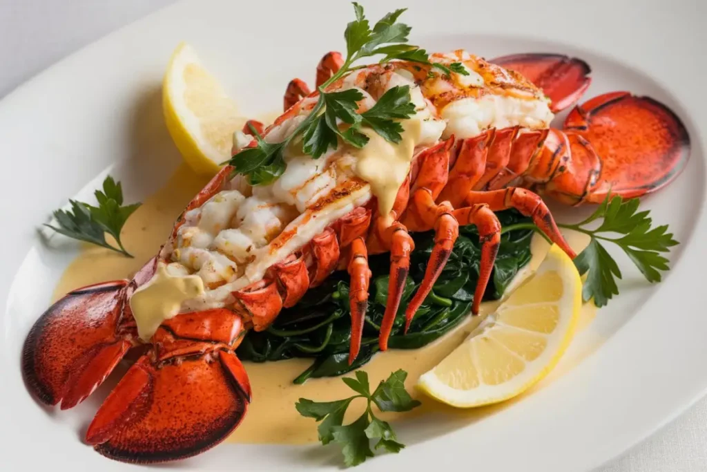 Lobster tail recipes plated with melted butter, lemon wedges, and fresh herbs.